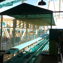 Due to extended loading times when VR was in use, this roof was constructed over the transfer track to prevent shade for incoming riders.